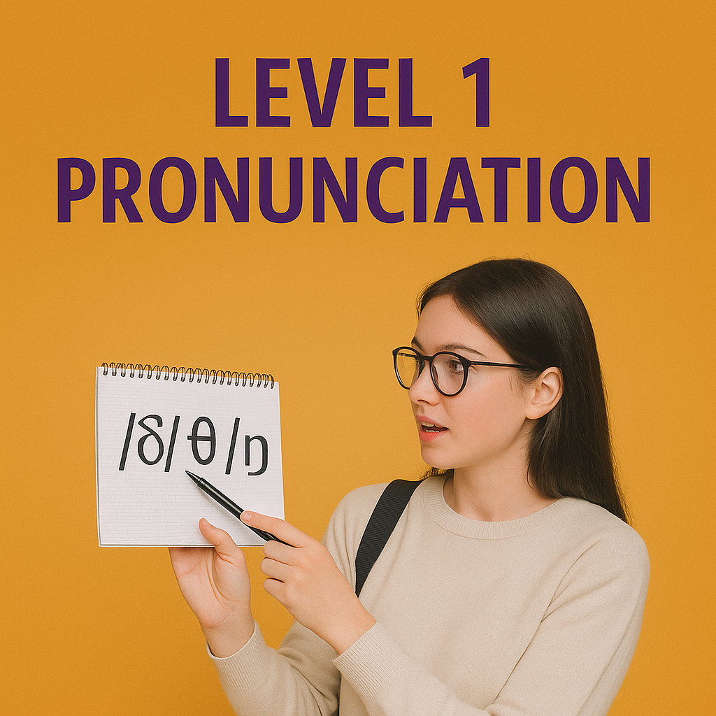 Young woman teaching English pronunciation holding a notepad with phonetic symbols /ʃ/